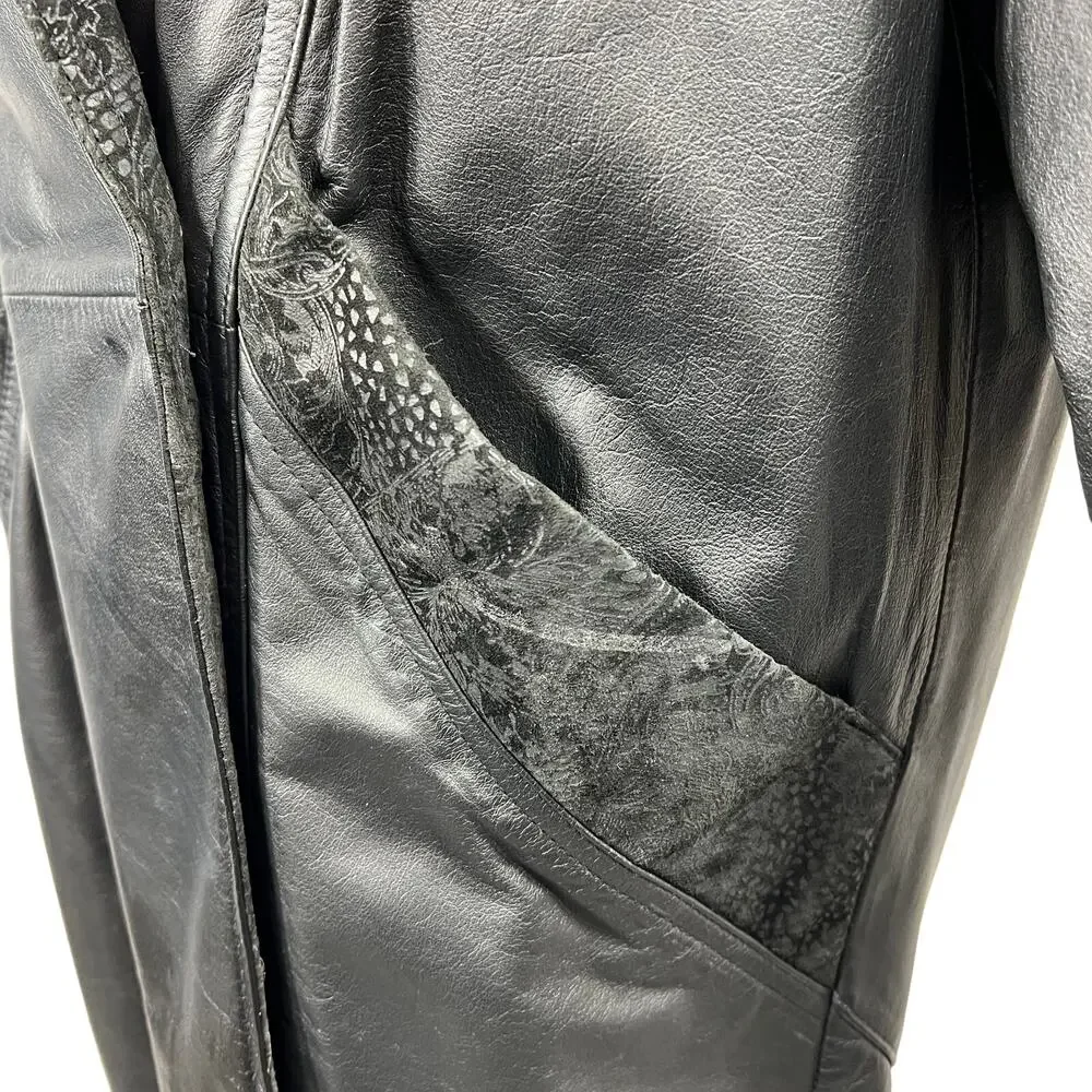 Wilsons Leather Long Trench Coat Jacket Mens Medium Black VTG Lace Suede Lined - Picture 15 of 16
